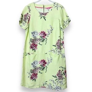 Joules‎ Linen Blend Shift Dress 6 lime green pink floral short sleeves pockets